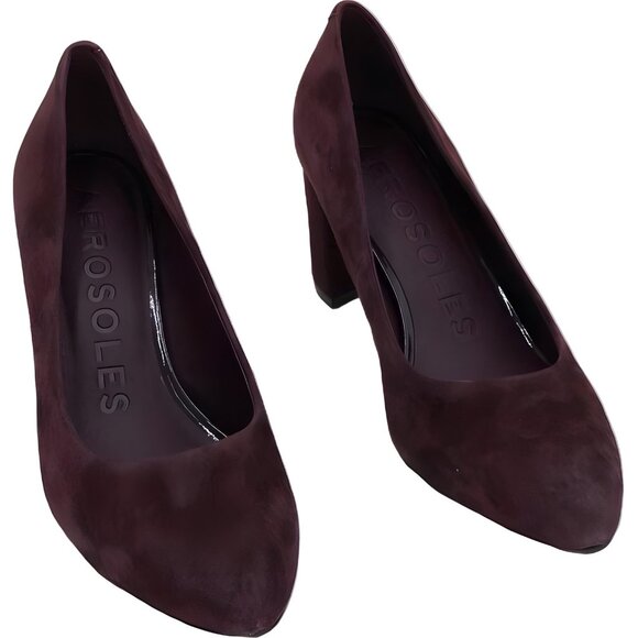 Aerosoles Betsy Block Heel Pumps Deep Aubergine Suede US 7.5M - Picture 1 of 6